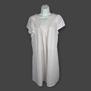 Vintage Pink Nylon Cotton Eyelet Lace Short Nightgown Katie‎ O'Brian Large